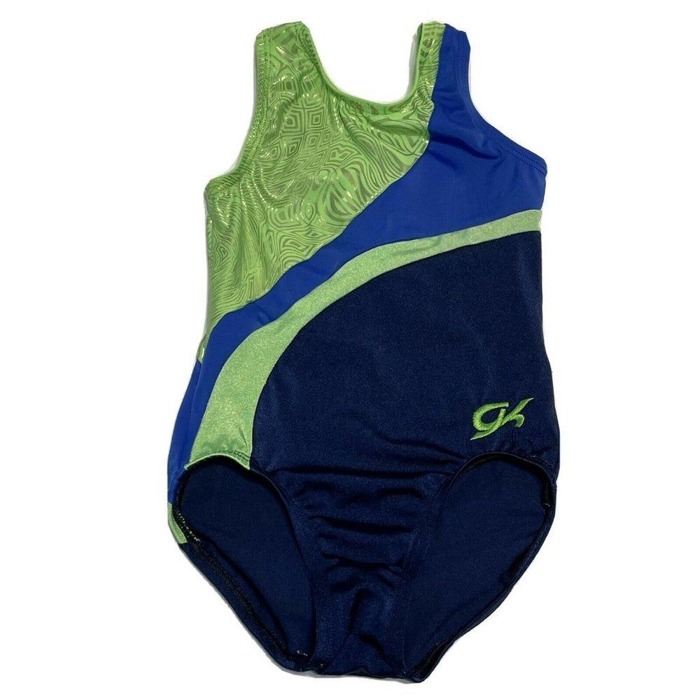 GK Elite Leotard Gymnastics Blue Green Shiny Child